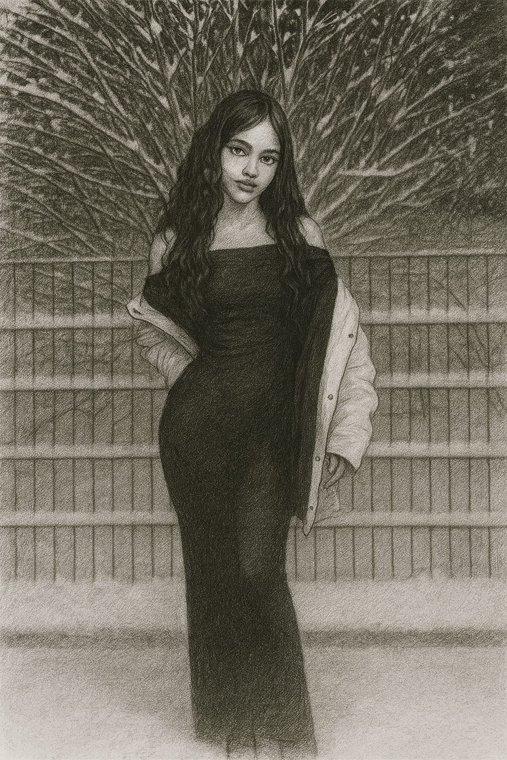 Retrato digital estilo lápiz – mujer joven