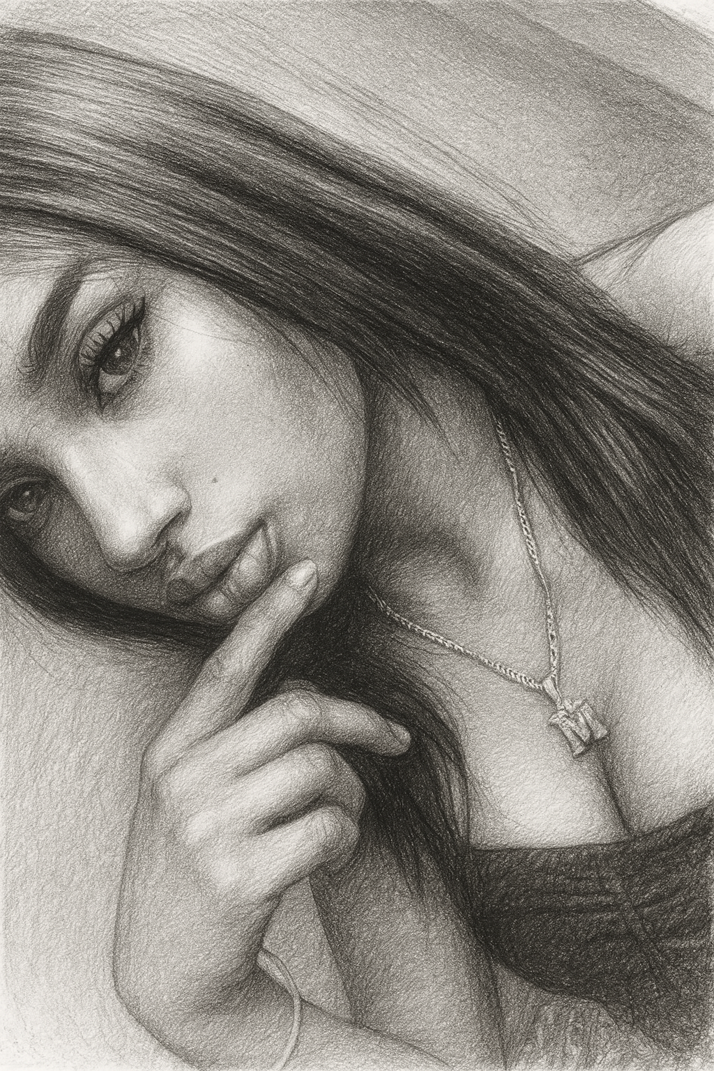 Retrato digital estilo lápiz – mujer rizada